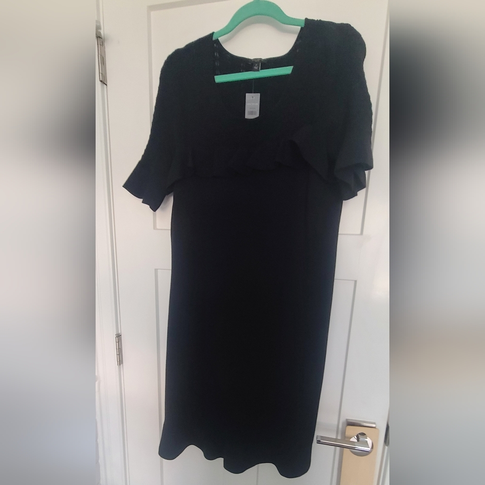 Ann Taylor Black Knit Ruffle Dress NWT